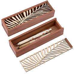 Leaf Wooden Pen Case, Stationery Storage Boxes for Pens, Pencils, Rectangle, Leaf, 196x55.5x43mm