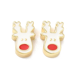 Олень Рождественские латунные эмалевые бусины, без свинца и без кадмия, долговечный, реальный 18 k позолоченный, стойки покрытие, олень, 15x10x5 мм, отверстие : 2 мм