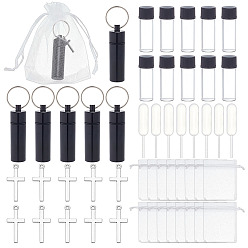 Claro Botellas de vidrio de columna, con bolsas de regalo de organza, Colgante de acero, gotero de plástico y caja pequeña multiusos de aleación de aluminio, Claro, 1.3x3.7 cm, capacidad: 2 ml (0.07 fl. oz)