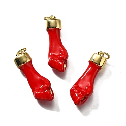 Красный Латунь эмаль подвески, с целью перехода в кольце, ручные прелести, без кадмия и без свинца, прочное покрытие, реальный 18 k позолоченный, красные, 27x9x6 мм, отверстие : 3 мм
