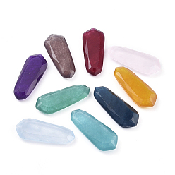Mixed Color Natural White Jade Cabochons, Dyed, Faceted, Teardrop, Mixed Color, 34x14x5mm