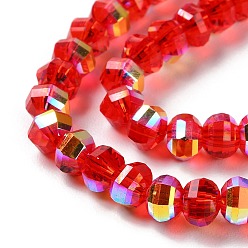 Red Transparent Electroplate Glass Beads Strands, AB Color, Faceted Lantern, Red, 6x4.5mm, Hole: 1.4mm, about 98pcs/strand, 17.72''(45cm)