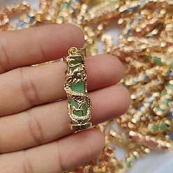 Light Green Synthetic Luminous Stone Column Pendants, Golden Plated Alloy Dragon Wrapped Charms, Light Green, 36x11mm