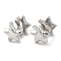 Платина Серьги-каффы со звездами из латуни с микропаве и цирконием, непрокалывающие серьги, без кадмия и без свинца, платина, 14x18x13 мм