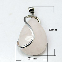 Mixed Stone Mixed Stone Pendants, with Brass Findings, Drop, Nickel Metal, 38x21x10mm