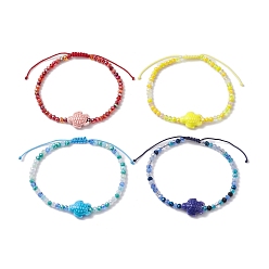 Mixed Color 4Pcs 4 Colors Porcelain Braided Bead Anklets, with Glass Beads, Tortoise, Mixed Color, Inner Diameter: 2-3/4~4-3/8 inch(7~11cm), 1pc/color