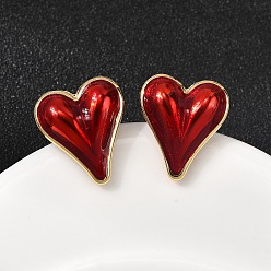 Настоящее золото 18K Серьги-гвоздики с эмалью в форме сердца из латуни, стойки покрытие, долговечный, без свинца и без кадмия, реальный 18 k позолоченный, 17.5x15 мм