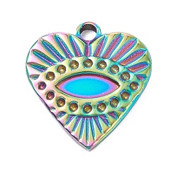 Rainbow Color PVD Vacuum Plating 304 Stainless Steel Pendant Rhinestone Cabochons, Heart with Eye, Rainbow Color, 17x16x2.5mm, Hole: 2mm, Fit for 1mm and 7x2.6mm Rhinestone