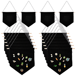Black Polycotton Wall Hanging Brooch Jewelry Banner Holder, for Badge Storage, with Wood Stick, Black, 500~505mm, Pendant: 265x300x1.5~9mm.