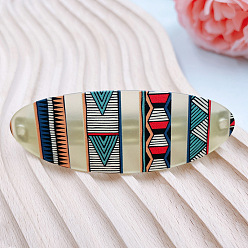 Beige Fashion Printed Acrylic Hair Barrette, Oval Bohemian Hair Accessories for Women, Beige, 80x26x9.5mm