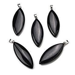 Синий Драгоценный Камень Синтетический синий голдстоуновские большие кулоны, Подвески в виде конского глаза с 304 защелкивающимися креплениями из нержавеющей стали, цвет нержавеющей стали, 55~55.5x20~20.5x7.5~8 мм, отверстие : 6.5x4 мм