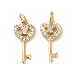 Настоящее золото 18K Стойки обшивки латунь кубического циркония подвески, без кадмия и без свинца, Ключ с сердцем, реальный 18 k позолоченный, 17x8x2.5 мм