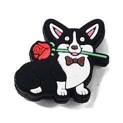 Черный Силиконовые шарики для корма для собак, изготовление ожерелий diy, корги с розами из силиконовых бусин, чёрные, 29x32.5x10 мм, отверстие : 2 мм