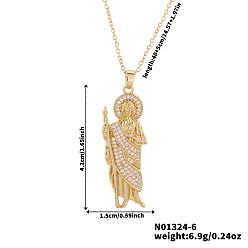 Прозрачный Блестящие латунные прозрачные кубические цирконии религиозные подвески святой Иуда ожерелья для рождественских вечеринок и дней рождения, золотые, прозрачные, 15.75 дюйм (40 см)