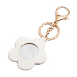 Белый Брелок для ключей с зеркалом из искусственной кожи, для женщин, дам, с брелком из сплава светло-золотистого цвета, белые, Цветок: 5x5 см
