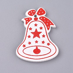 Белый Подвески из платана, колокол, на Рождество, окрашенные, белые, 49.5x36.5x2.5 мм, отверстие : 3 мм