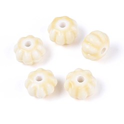 Лимонный шифон Ручной фарфоровые керамические шарики, яркие глазированный фарфор, тыква, лимонный шифон, 11x11x7 мм, отверстие : 2 мм