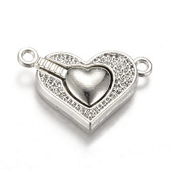 Platinum Alloy Magnetic Clasps with Loops, Heart, Platinum, 16x25x6.5mm, Hole: 1.5mm