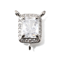 Платина Латунные звенья для прямоугольной люстры с прозрачными кубическими циркониями, инкрустированные прозрачным кубическим цирконием., 3-петли соединителей для центра четок, без кадмия и без свинца, стойки покрытие, долговечный, платина, 16x12x4.5 мм, отверстие : 1.4 мм