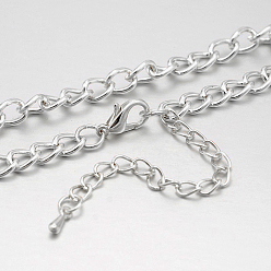 Platinum Iron Curb Chain Twisted Chain Necklace Making, with Brass Lobster Claw Clasps and Iron End Chains, Platinum, 29.1 inch