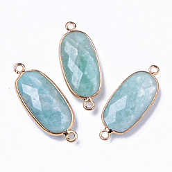Amazonite Natural Amazonite Links Connectors, with Light Gold Plated Edge Brass Loops, Oval, Faceted, 27x11x5.5mm, Hole: 2mm
