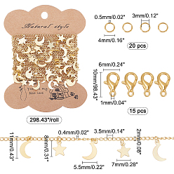 Golden CHGCRAFT 2.5M Brass Charm Chains, with 20Pcs Brass Jump Rings and 15Pcs Alloy Lobster Claw Clasps, for DIY Necklaces Making Kits, Moon & Star, Golden, 3.5x2x0.4mm