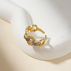 Другие Элегантные геометрические латунные кольца-манжеты с микропаве из кубических цирконий для женщин, золотой и серебряный, 23x10 мм