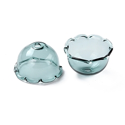 Dark Cyan Glass Bead Cone for Wind Chimes Making, Multi-Petal, Flower, Dark Cyan, 21x13mm, Hole: 2mm