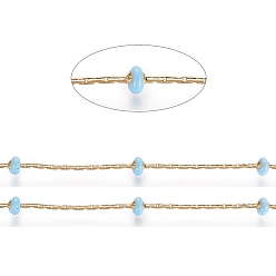 Светло-Голубой Цепи из нержавеющей стали boston link, с эмалевыми бусинами и катушкой, долговечный, пайки, плоско-круглые, золотые, Небесно-голубой, 1x1 мм, около 32.8 футов (10 м) / рулон