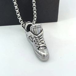 Нержавеющая Сталь Цвет Ожерелья из нержавеющей стали с подвеской в виде спортивного кроссовка для женщин и мужчин, цвет нержавеющей стали