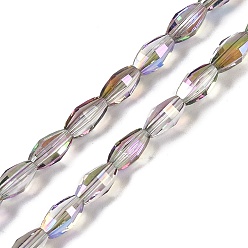 чертополох Стеклянные бусины с гальваническим покрытием , с половиным покрытием, граненые, овальные, чертополох, 7.5x4.5 мм, отверстие : 0.9 мм, около 60 шт / нитка, 17.32'' (44 см)