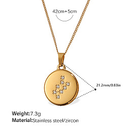 Скорпион 304 Подвеска-колье из нержавеющей стали с микропаве из прозрачного кубического циркония и изображением двенадцати созвездий, золотые, Скорпион, 16.54 дюйм (42 см)