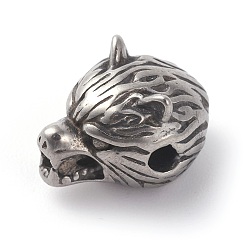 Antik Silber Farbe 316 chirurgische Edelstahlperlen, Leopardenkopf, Antik Silber Farbe, 10x10x14 mm, Bohrung: 2 mm