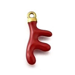 Темно-Красный 304 подвески из нержавеющей стали, с эмалью, ионное покрытие (ip), золотые, очарование в форме коралла, темно-красный, 23.5x11x3 мм, отверстие : 1.6 мм