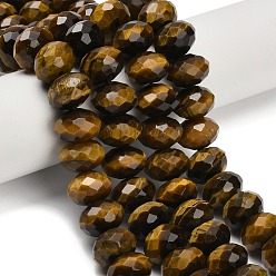 Тигровый глаз Природных тигровый глаз бисер нитей, рондель, граненые, 11~12x8~8.5 мм, отверстие : 1.6 мм, около 47~48 шт / нитка, 15.24~15.75 дюйм (38.7~40 см)