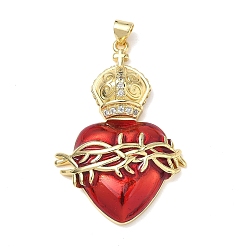 Настоящее золото 18K Подвески из латуни с кубическим цирконием и эмалью, сердце прелести, без свинца и без кадмия, долговечный, стойки покрытие, реальный 18 k позолоченный, 43x29x7 мм, отверстие : 4x3 мм