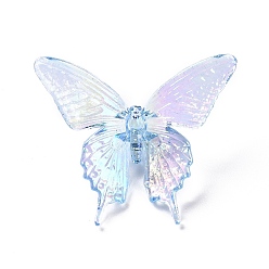 Светло-Голубой УФ-покрытие Радужные радужные прозрачные акриловые бусины, бабочка, Небесно-голубой, 33.5x40x12.5 мм, отверстие : 3.2 мм
