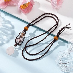 Розовый Кварц Натуральный розовый кварц макраме мешочек подвеска нейлоновый шнур регулируемые ожерелья, 26.61 дюйм (67.6 см)