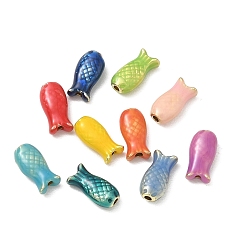 Gemischte Farbe Legierung Emaille-Perlen, Fisch, Gemischte Farbe, 9.5x4.5x3.5 mm, Bohrung: 1.5 mm