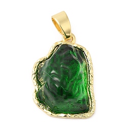 Зеленый Стойки обшивки латунные подвески, Стеклянные подвески в форме тающего айсберга, долговечный, без кадмия и без свинца, реальный 18 k позолоченный, зелёные, 22.5x15.5x9 мм, отверстие : 6x3 мм