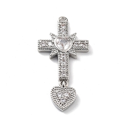 Платина Стойка металлическая латунная микропрофилированная кубическая циркония подвески, без кадмия и без свинца, долговечный, крестик, платина, 29x14x3 мм, отверстие : 1.2 мм