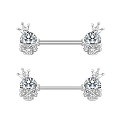 Crown 304 штанги-соски из нержавеющей стали с прозрачным кубическим цирконием, цвет нержавеющей стали, череп, 11.3x16 мм