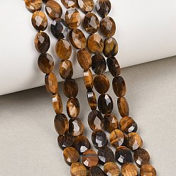 Тигровый глаз Природных тигровый глаз бисер нитей, граненые, Плоско-овальные, 8x6x3 мм, отверстие : 0.7~0.8 мм, около 46~47 шт / нитка, 14.96~15.16'' (38~38.5 см)