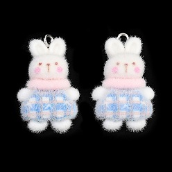 Светло-Голубой Флокированные подвески из непрозрачной смолы, очарование кролика, с железной платиной петлей, Небесно-голубой, 29.5x18x10 мм, отверстие : 2 мм