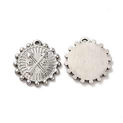 Нержавеющая Сталь Цвет Не тускнеющие 304 подвески из нержавеющей стали, плоский круглый с шармом в виде стрелы, цвет нержавеющей стали, 22x21x2 мм, отверстие : 1.2 мм