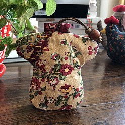 Wheat DIY Flower Pattern Cheongsam Shaped Keychain Holder Embroidery Starter Kit, including Cotton Fabric, Iron Needle, Cotton Threads, Wheat, 100x100mm