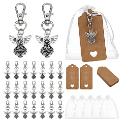 Античное Серебро Брелки в виде ангела из сплава в тибетском стиле, с ценниками из крафт-бумаги и мешочками из органзы, античное серебро, 60 мм