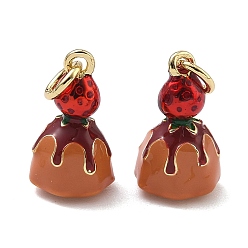 Верблюжий Латунь эмаль подвески, прелести клубничного торта, долговечный, стойки покрытие, без свинца и без кадмия, реальный 18 k позолоченный, верблюжие, 15x8.5 мм, Перейти кольцо: 5x1 мм, внутренний диаметр: 3.5 мм