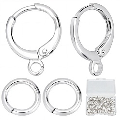 Платина 24 пары латунных сережек-колец Huggie Hoop, с горизонтальными петлями, долговечный, без свинца и без никеля , с 48 шт. 304 соединительными кольцами из нержавеющей стали, платина, 14.7x11.7x2 мм, отверстие : 1.8 мм