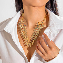 Золотой Ожерелья-нагрудники из сплава в форме листа для женщин, золотые, 14.57 дюйм (37 см)